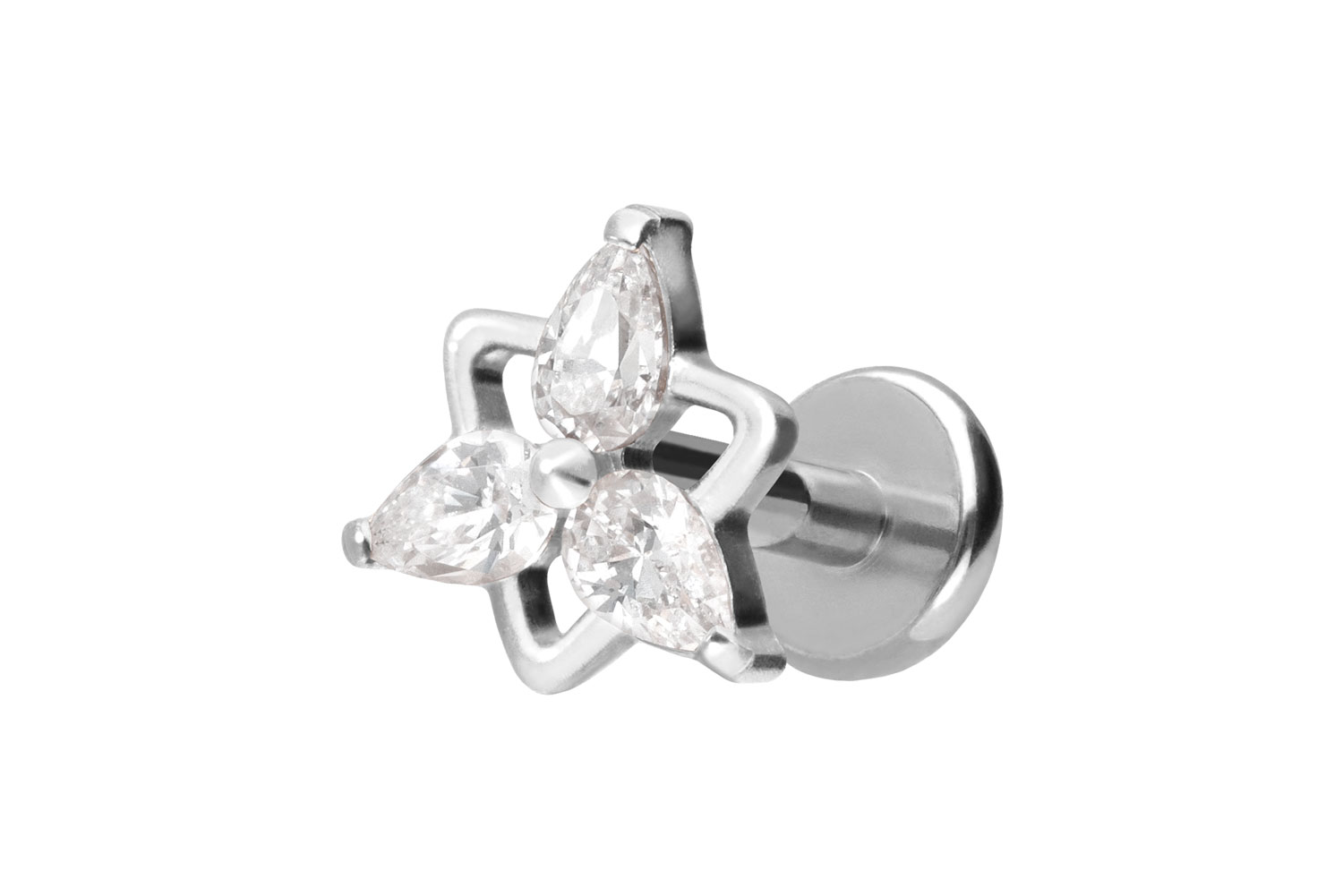 Titan Labret Piercing mit Push Fit KRISTALLBLUME